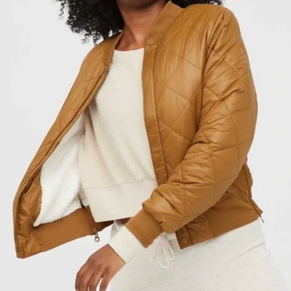 New OFFLINE By Aerie Sherpa Lined Mustard Brown Puffer Side Zip Jacket Medium - Picture 1 of 5